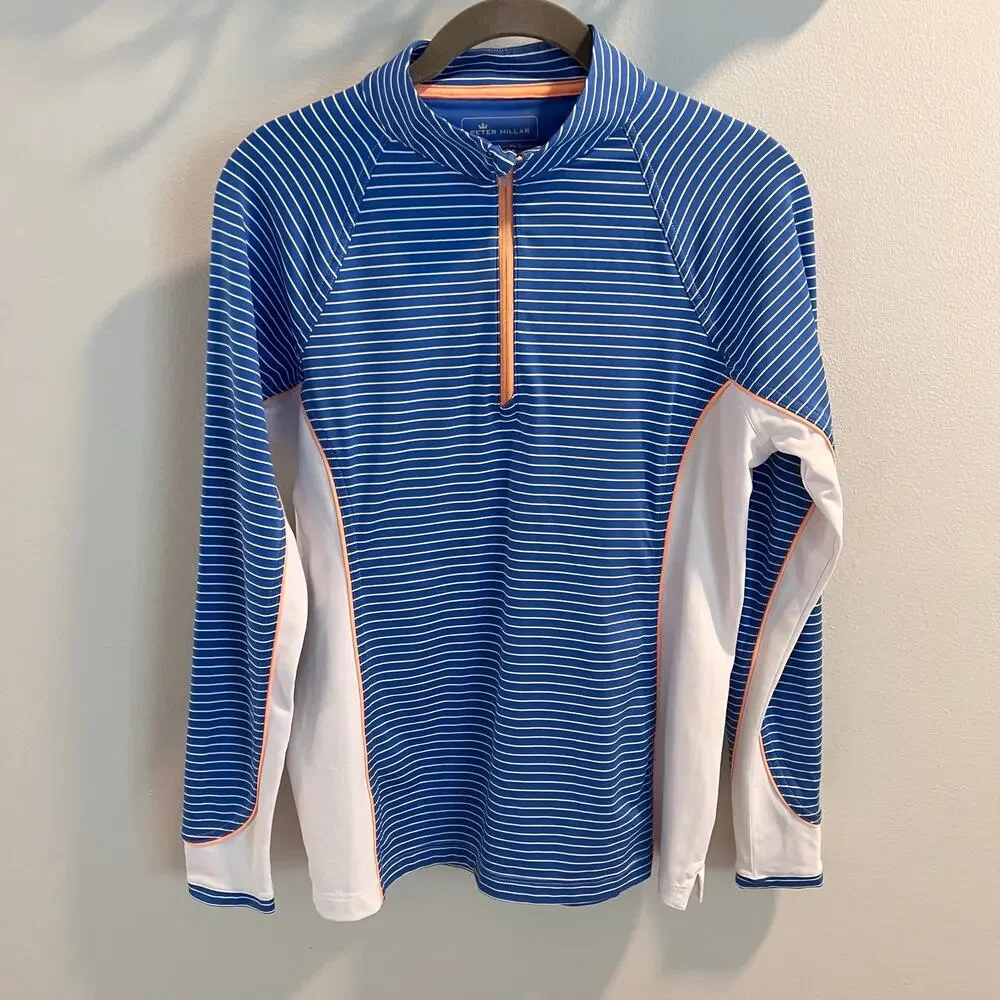 Peter Millar Blue and White Stripe Performance Base Layer Size S